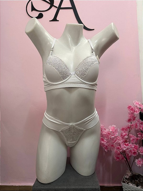 Conjunto Lingerie Luana com bojo e renda Branco
