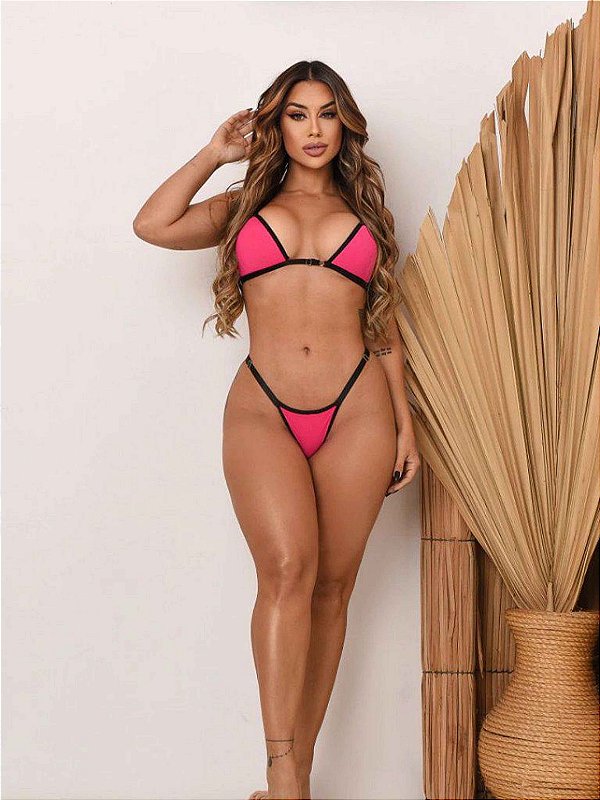 Conjunto Biquini Fita com Bojo e Regulagem Lateral Rosa