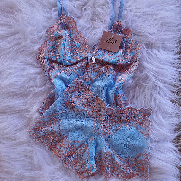 Conjunto Short doll Mia Azul com rose