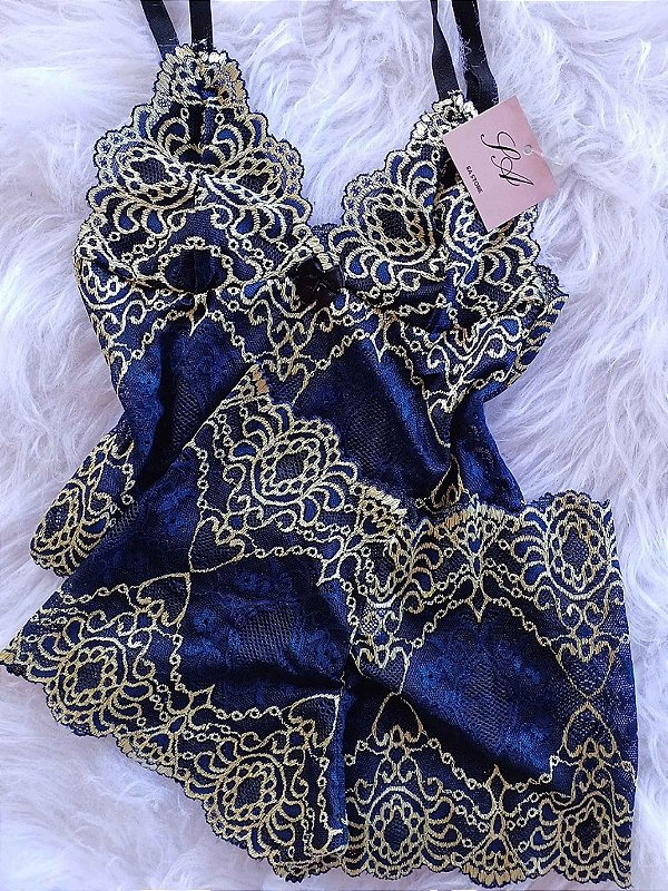 Pijama Short doll Mia Azul Marinho