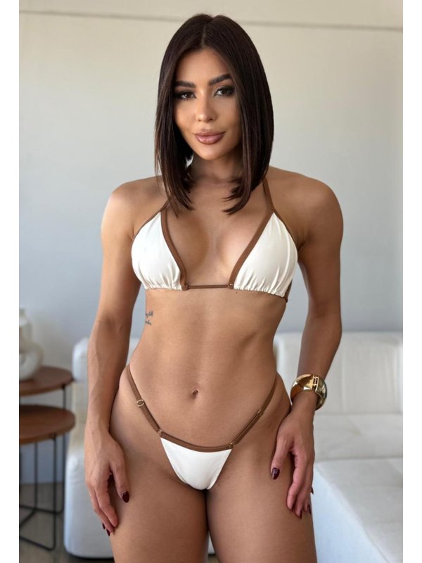 Conjunto Biquíni Bahamas Marquinha Creme com Chocolate