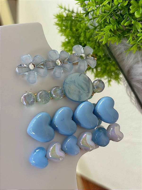 Kit de Presilhas Azul Florzinha