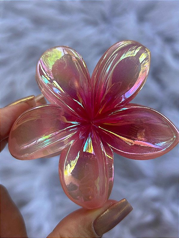 Presilha Tropical Flor Grande Rosa Cintilante