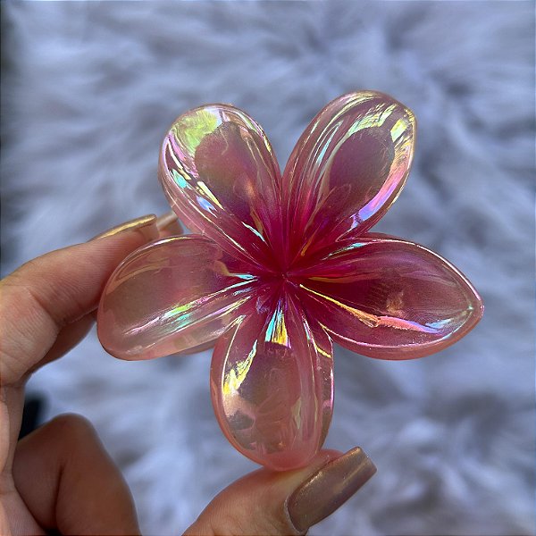 Presilha Tropical Flor Grande Rosa Cintilante