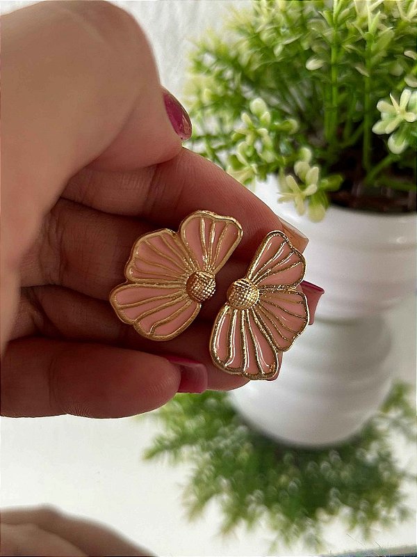 Brinco Esmaltado Rosa Meia Flor