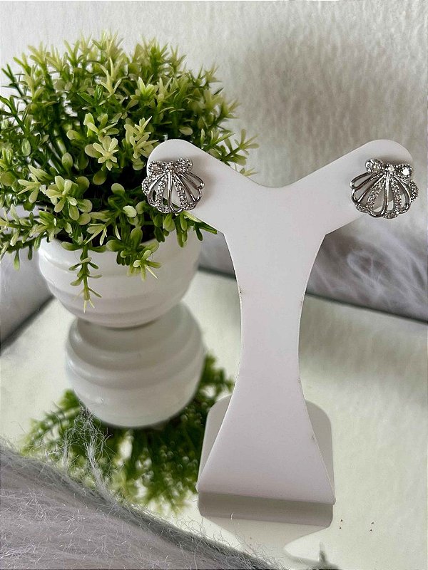 Brinco Cravejado Concha Prata