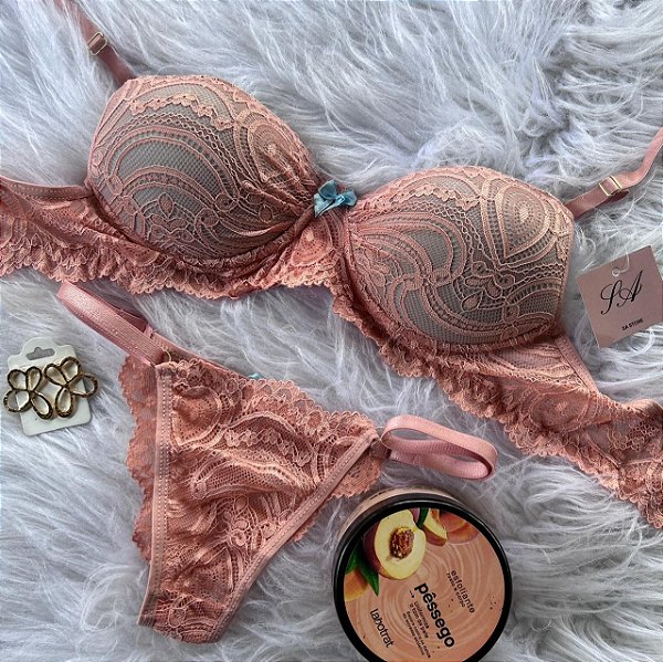 Conjunto Lingerie Cecília Rose com Azul