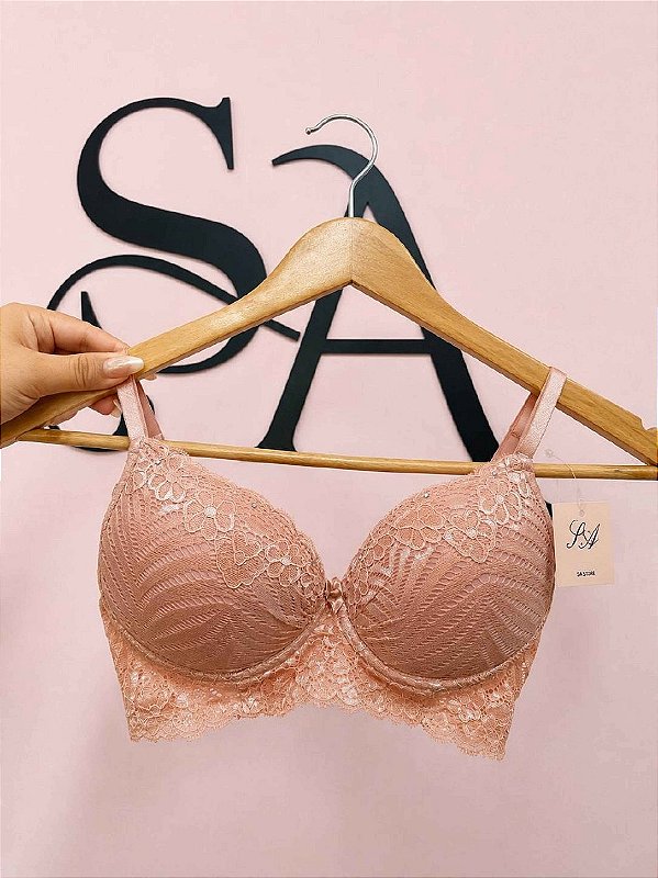 Sutiã com Bojo Jasmine em Renda Floral e Lacinho Frontal Rose