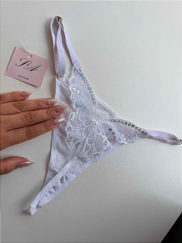 Calcinha Butterfly Avulsa Fio Tule Transparente Branca