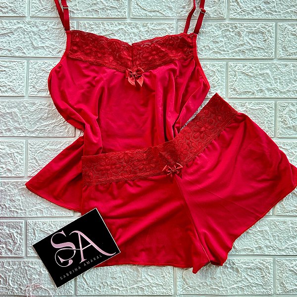 Pijama Short Doll Julie em Microfibra Vermelho