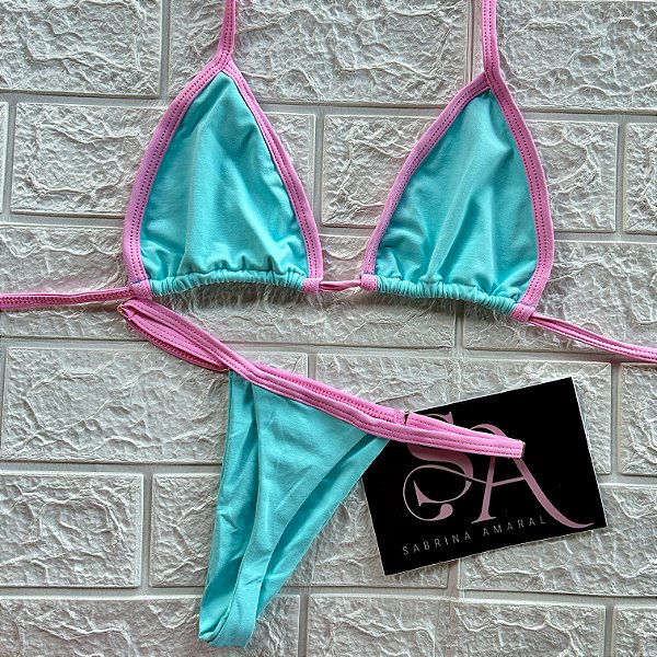 Conjunto Biquíni Bahamas Marquinha Azul com Rosa
