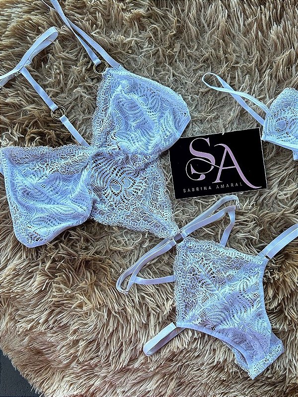Body Tília Branco Sensual com algema em renda
