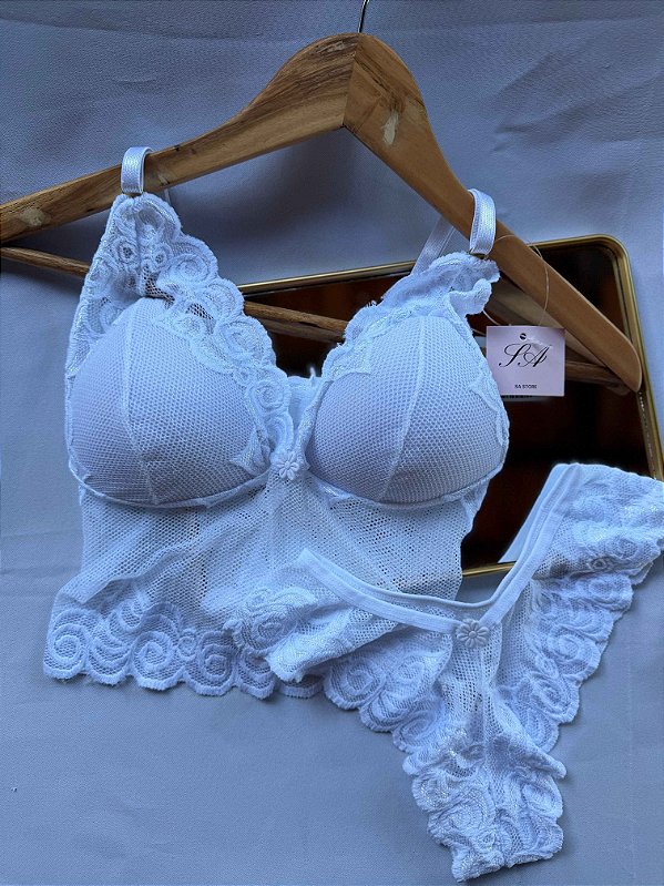 Conjunto Lingerie Intensa Cropped Renda Branco