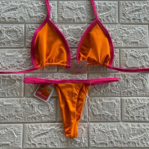 Conjunto Biquíni Bahamas Marquinha Laranja com Pink
