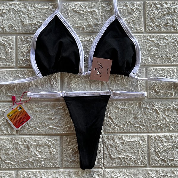 Conjunto Biquíni Bahamas Marquinha Preto com Branco