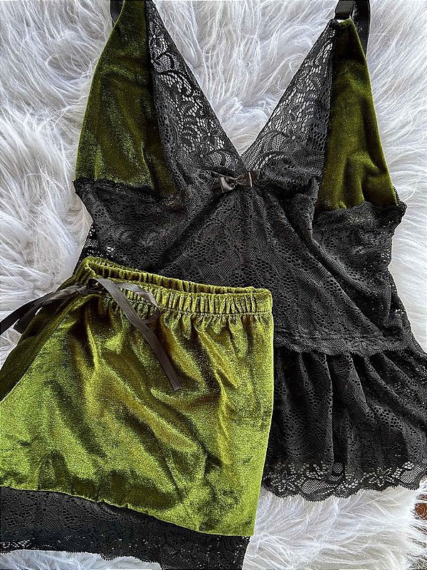 Pijama Veludo Luxo Plus Size Verde