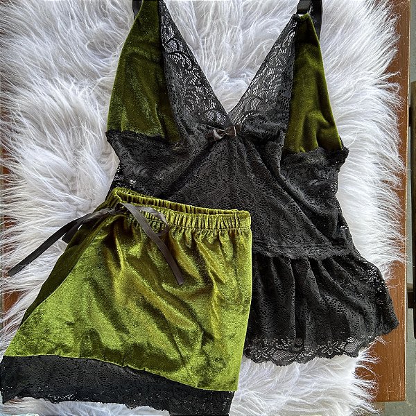 Pijama Veludo Luxo Plus Size Verde