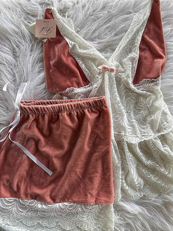 Pijama Veludo Luxo Plus Size Rose