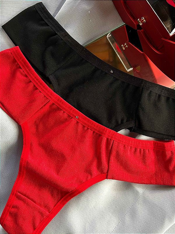 Kit Calcinha Bem me quero em algodão Preto e Vermelho
