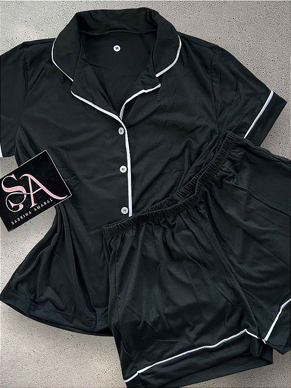 Pijama Americano Preto com Branco