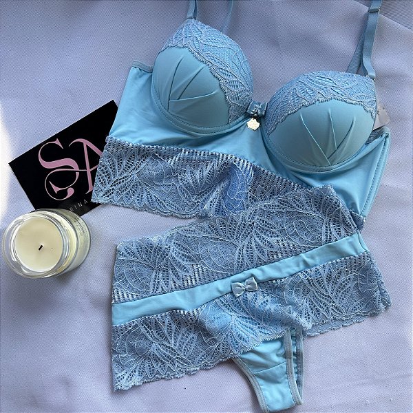 Conjunto Lingerie Belle Cropped Azul claro