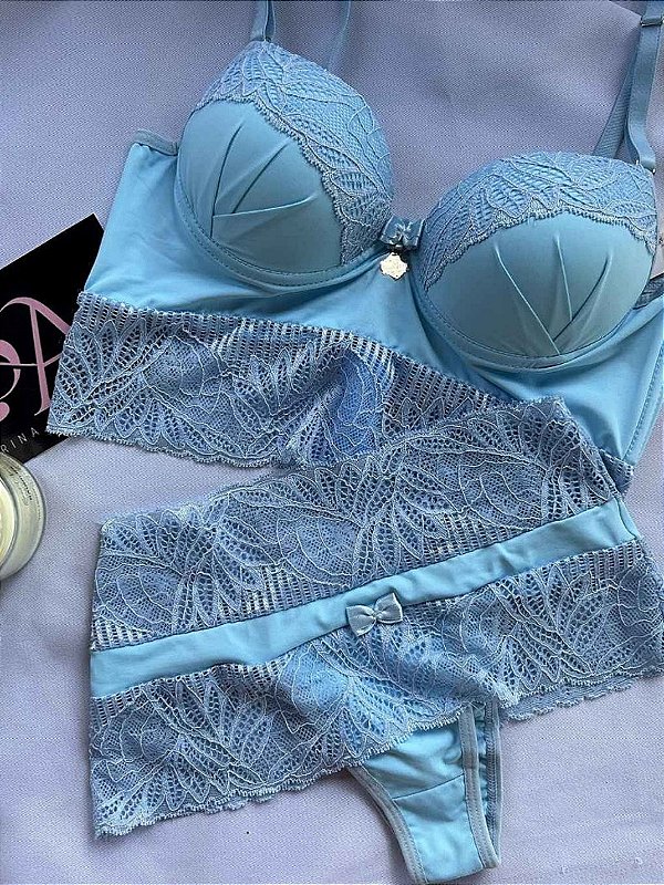 Conjunto Lingerie Belle Cropped Azul claro