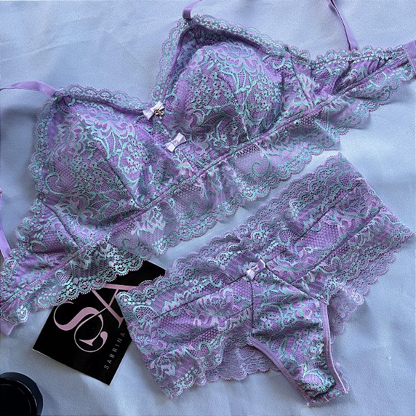 Conjunto Lingerie Beatrice Bicolor Lílas