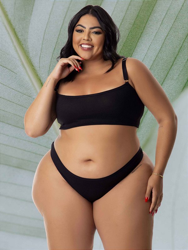 Conjunto Canelado Preto Plus Size