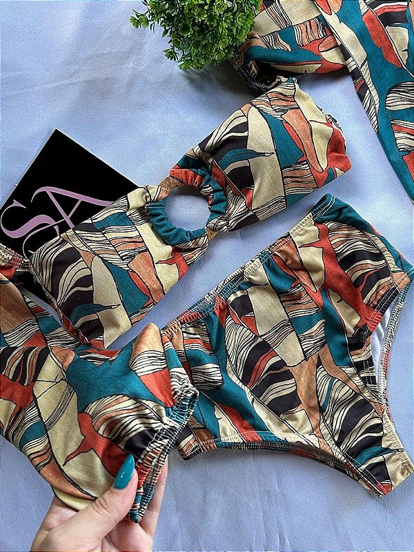 Conjunto Biquíni Tomara que caia de manga longa cintura alta