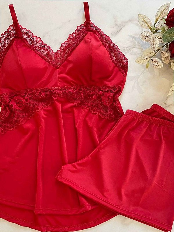 Pijama Short Doll Margarida com bojo Confort Vermelho