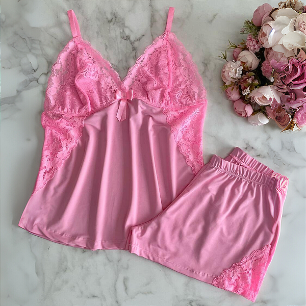 Pijama Short Doll Lótus Rosa