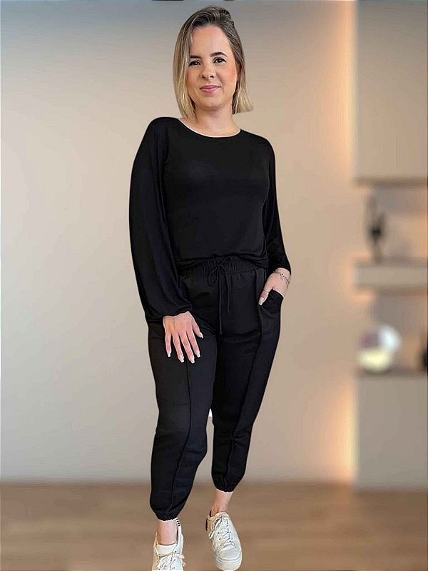 Pijama de inverno Helô Confort Chic Preto