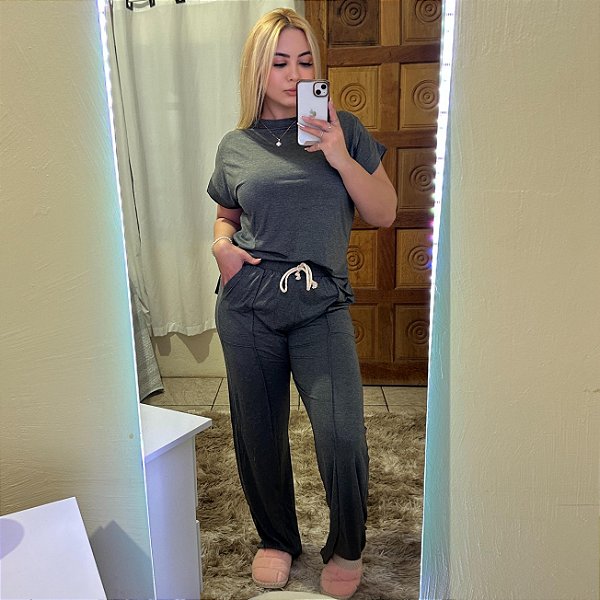 Pijama meia estação Kelly t-shirt e calça em viscolycra Cinza