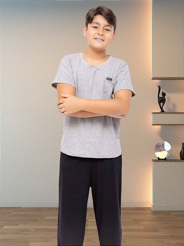 Pijama infantil Menino meia estação em malha de algodão