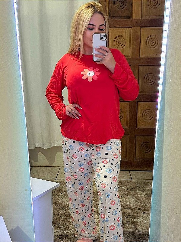 Pijama de inverno Feminino Florzinhas