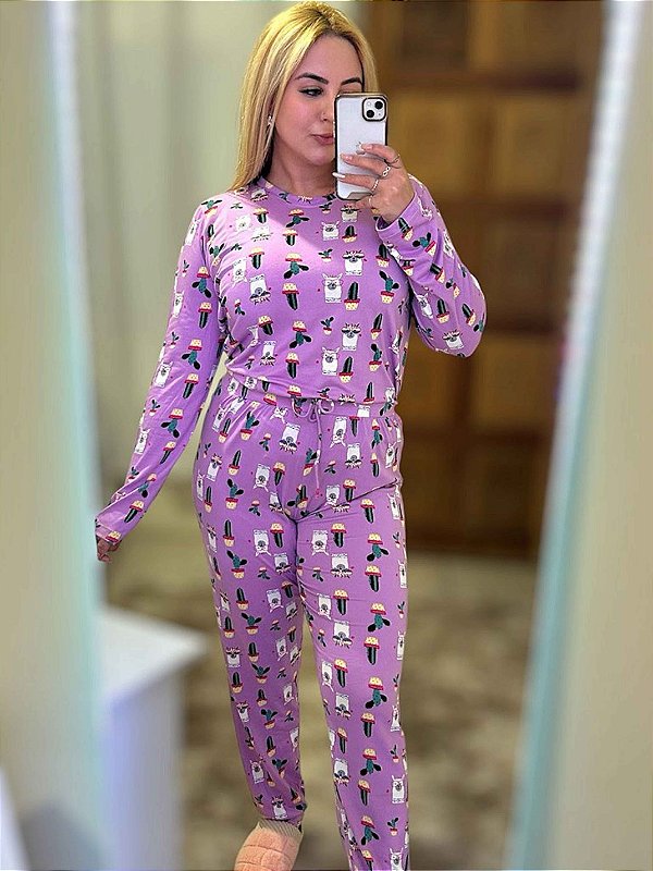 Pijama de inverno Feminino estampado em malha soft touch