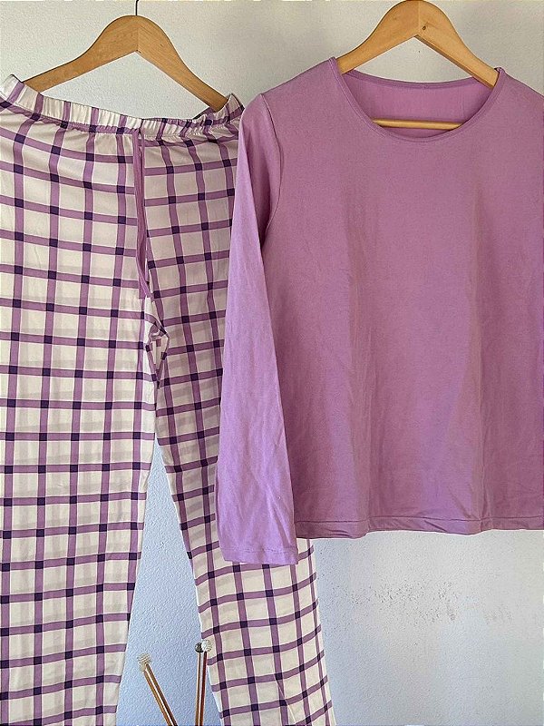 Pijama de Inverno Feminino Manga Longa Lilás