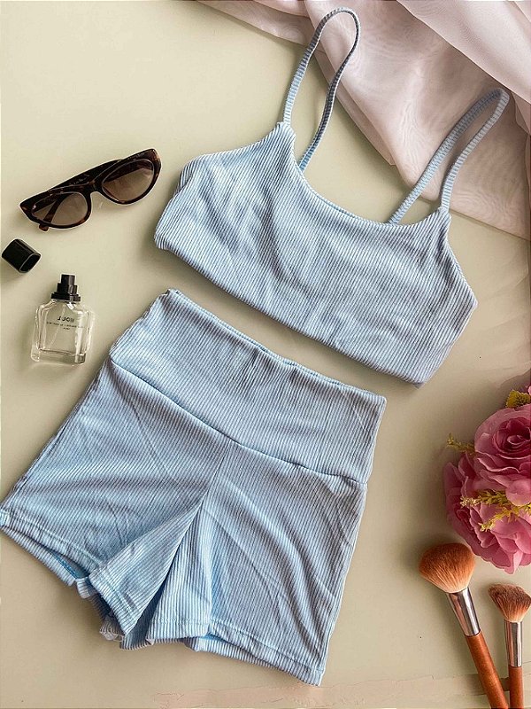 Conjunto Canelado Top e Short Azul