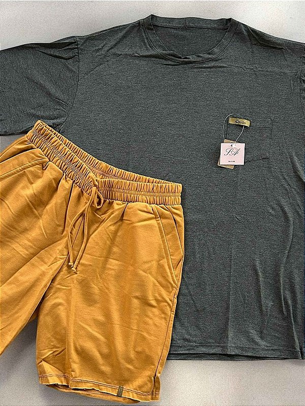 Pijama masculino verão loungewear camiseta em viscolycra e bermuda em moletinho