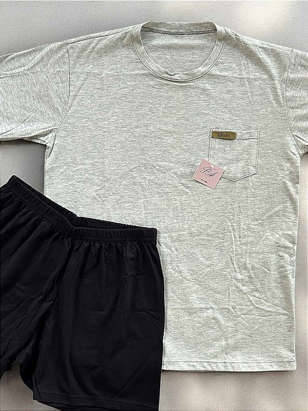 Pijama masculino verão com bolso em malha de algodão