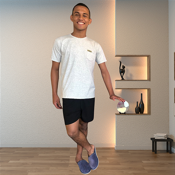 Pijama masculino verão com bolso em malha de algodão
