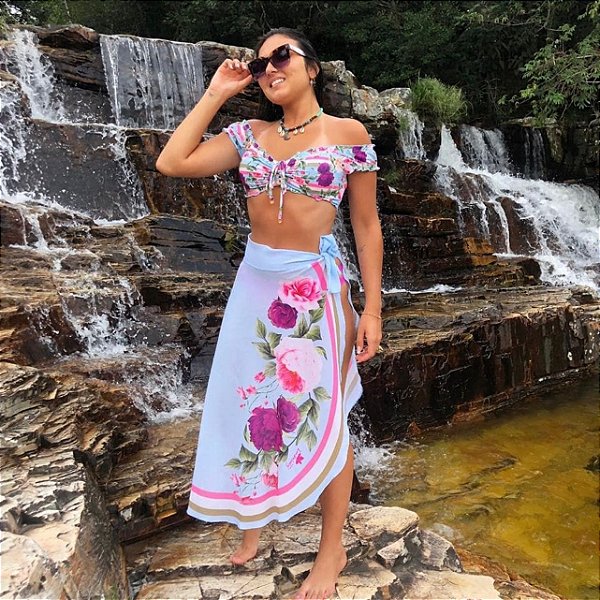Saída Canga Azul Floral