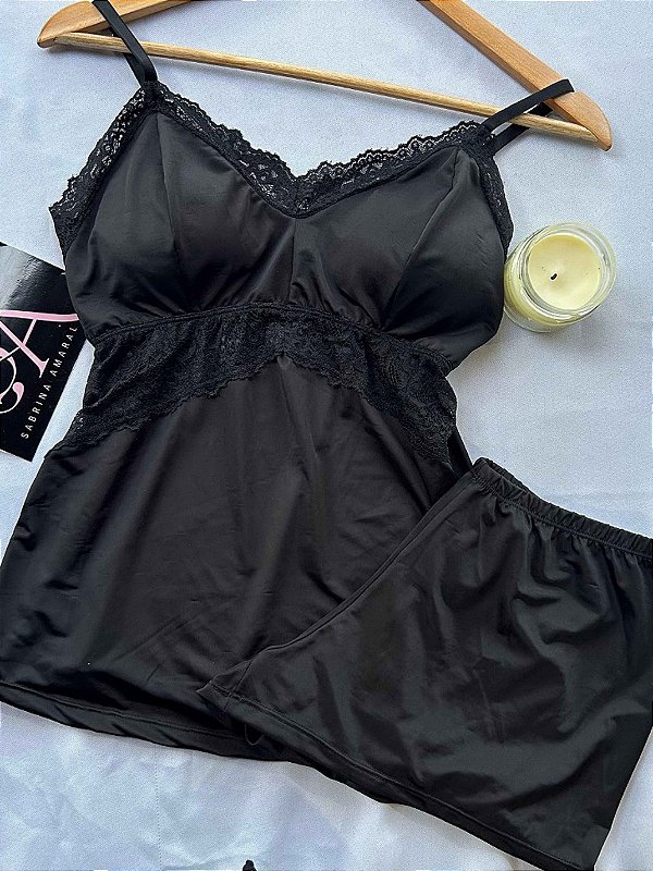 Pijama Short Doll Margarida com bojo Confort Preto