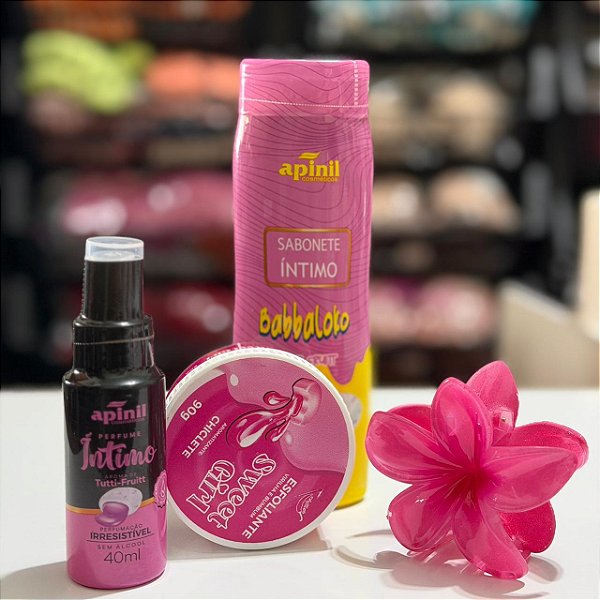 Kit Ritual do amor próprio Sabonete íntimo+ Esfoliante Virilha e Bumbum+Perfume íntimo+Presilha Flor