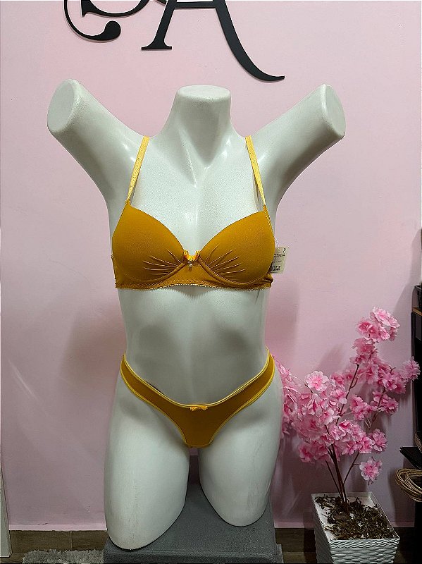 Conjunto Lingerie com Bojo Bolha Básico e Aro Mostarda
