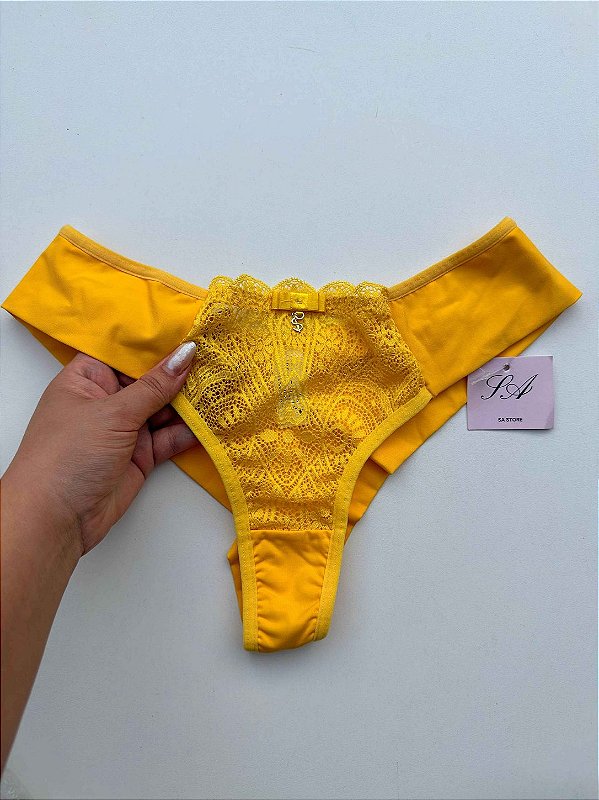 Calcinha Comfy Avulsa fio duplo em renda Amarela