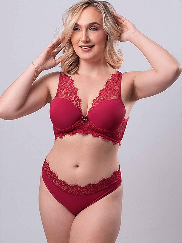 Conjunto Lingerie Fever em renda Vermelho
