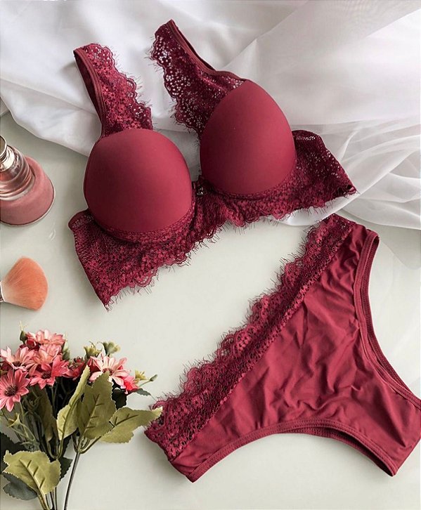 Conjunto Lingerie Fever em renda Vermelho