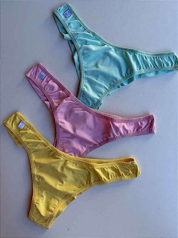 Kit 3 Calcinhas Íris fio duplo (amarelo, verde, rosa)