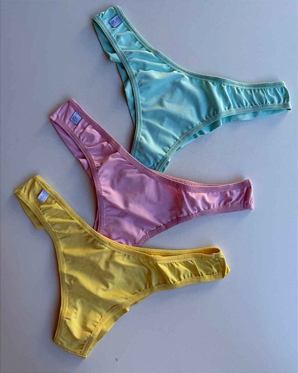 Kit 3 Calcinhas Íris fio duplo (amarelo, verde, rosa)